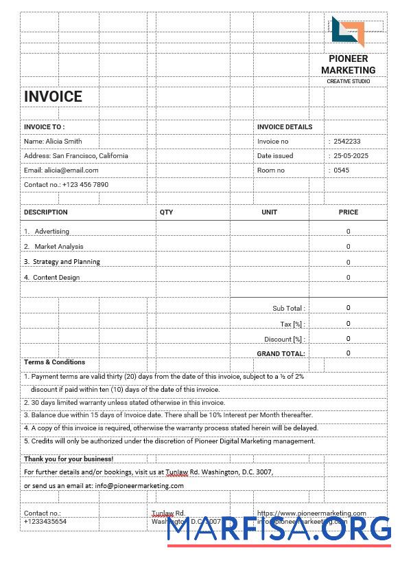 Downloadable Marketing Agency Invoice Template